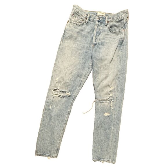 AGOLDE Riley High Rise Straight Leg Distressed Jeans Light Wash Button Fly Sz 26 - Picture 1 of 11